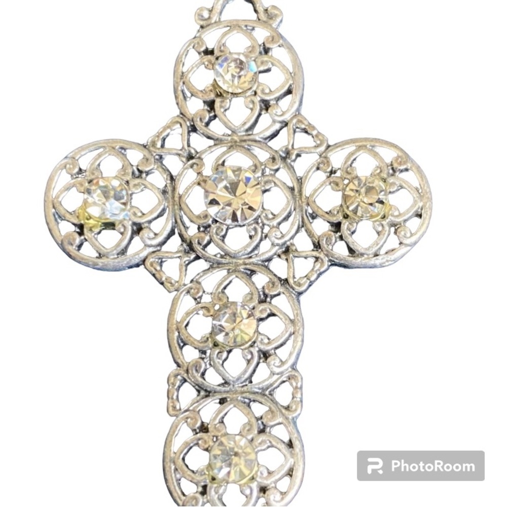 Silver Pendant Cross With Crystals Use On Necklace, Bracelet, Keychain -…